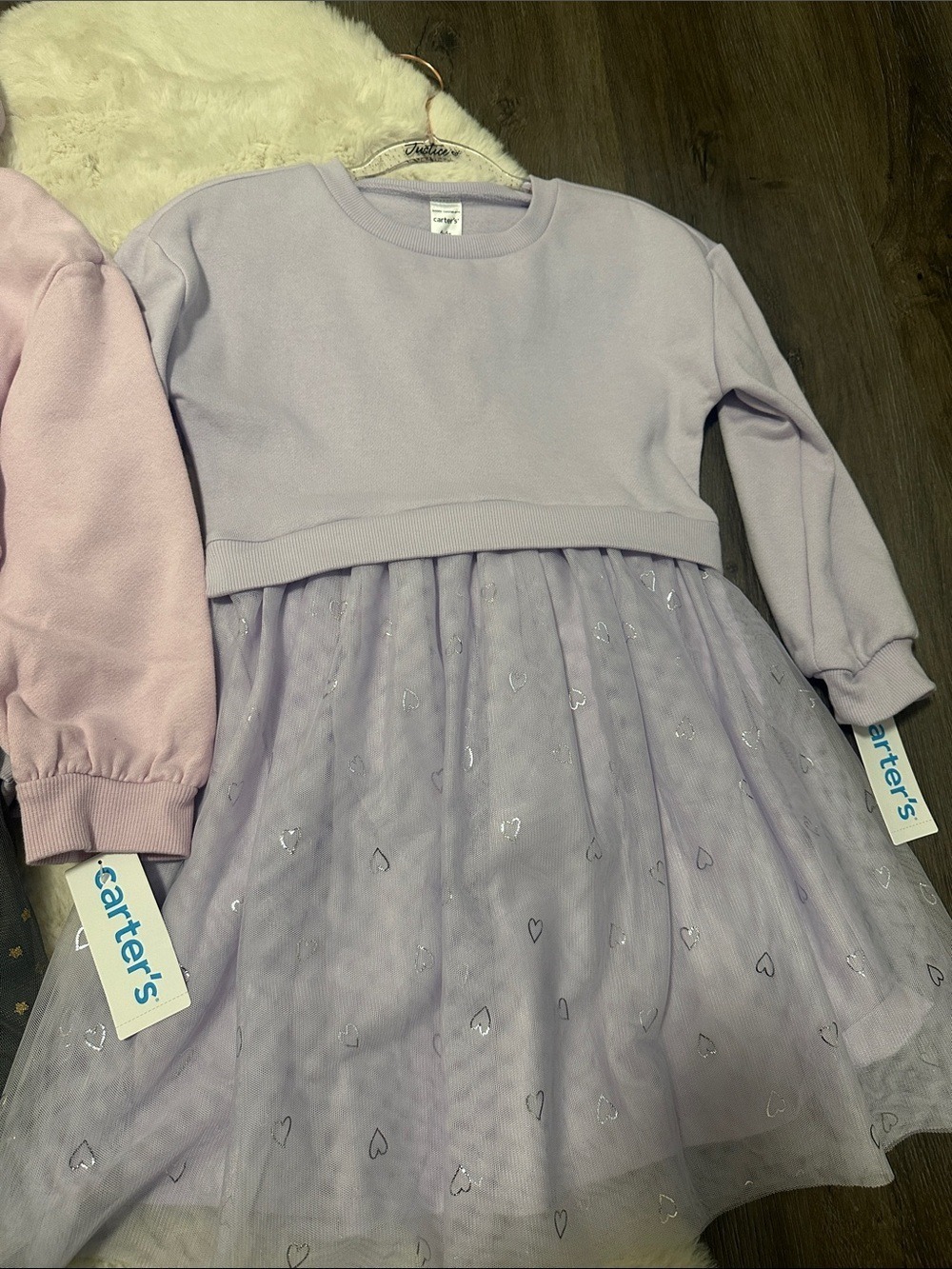 Carter's Pink Hoodie Dress & Lavender Tulle Dress Set 6/6X - Picture 4 of 4
